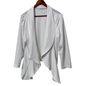 MINEFREE White Draped Waterfall Cardigan Jacket Womens Cute Trendy Business